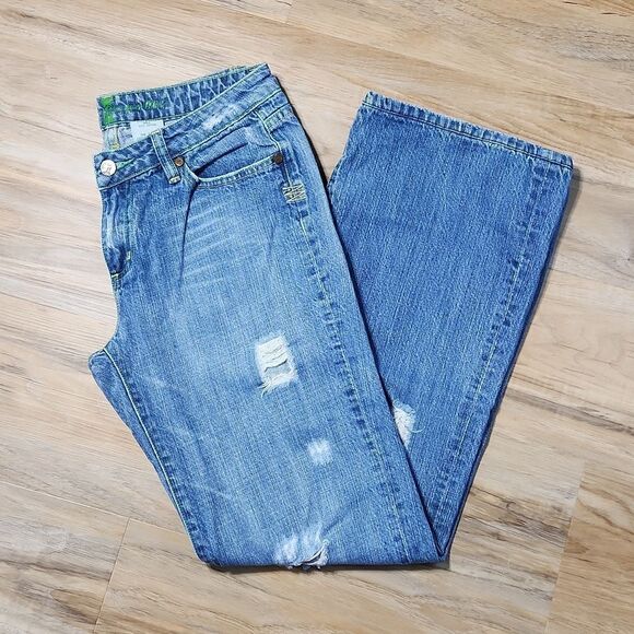 💜Vintage Iris Blue Distressed Boot Cut Jeans Size 9/30 - Picture 1 of 12